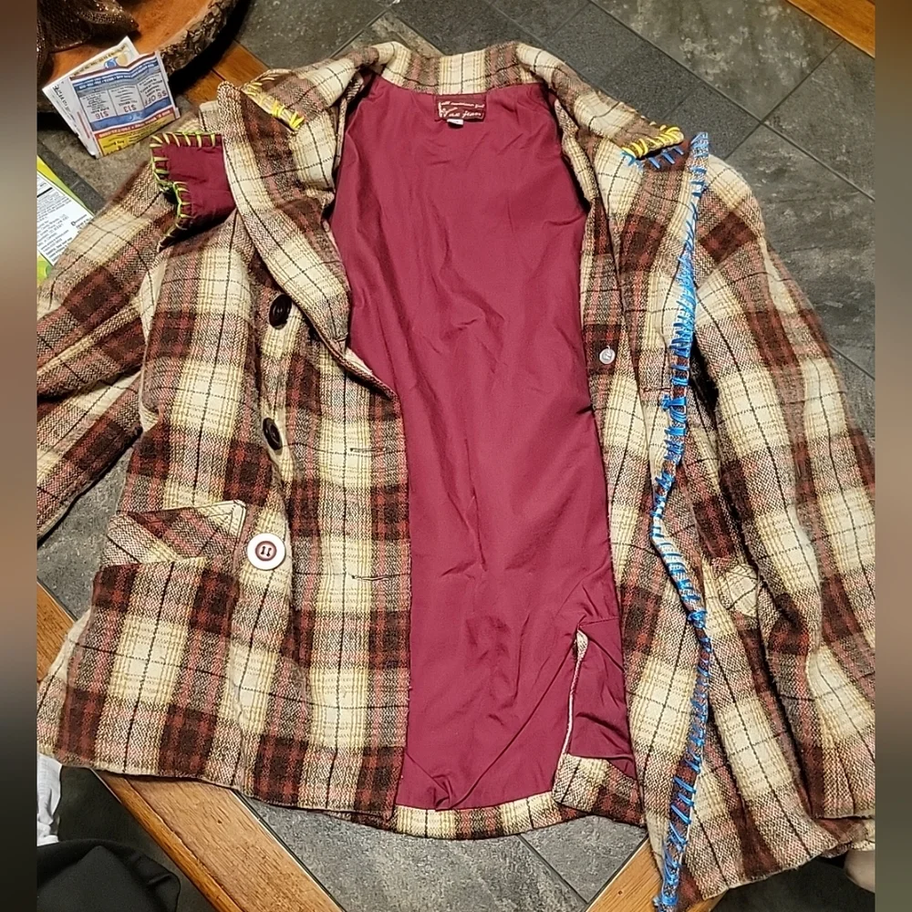 VTG 80s 90s Wool Plaid‎ Double Breast Blazer Preppy Academia  Wax Jeans Y2K SZ M